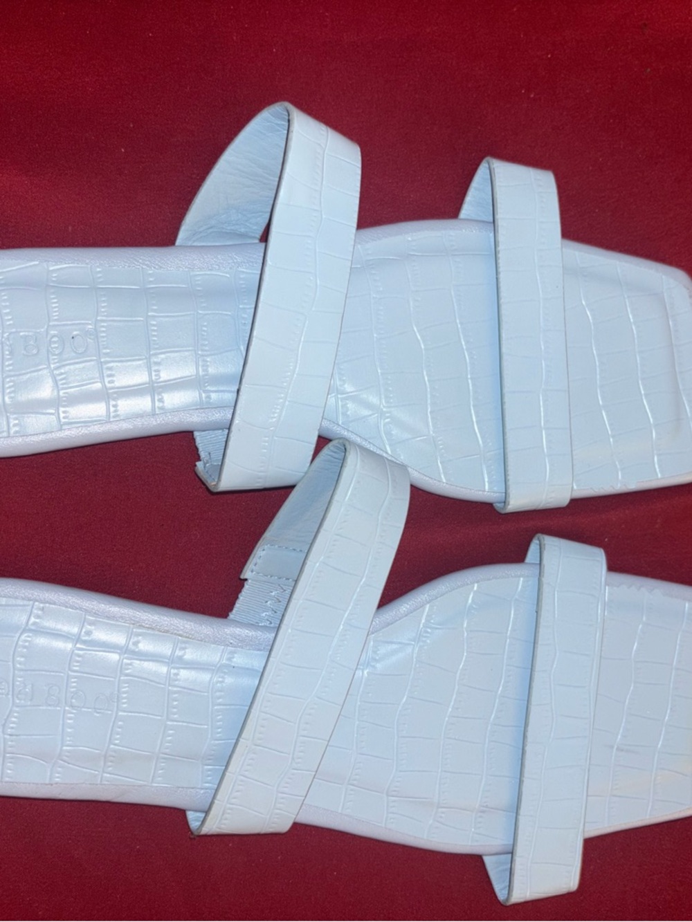 BAMBOO Light Blue Croc-Embossed Dual Strap Sandals